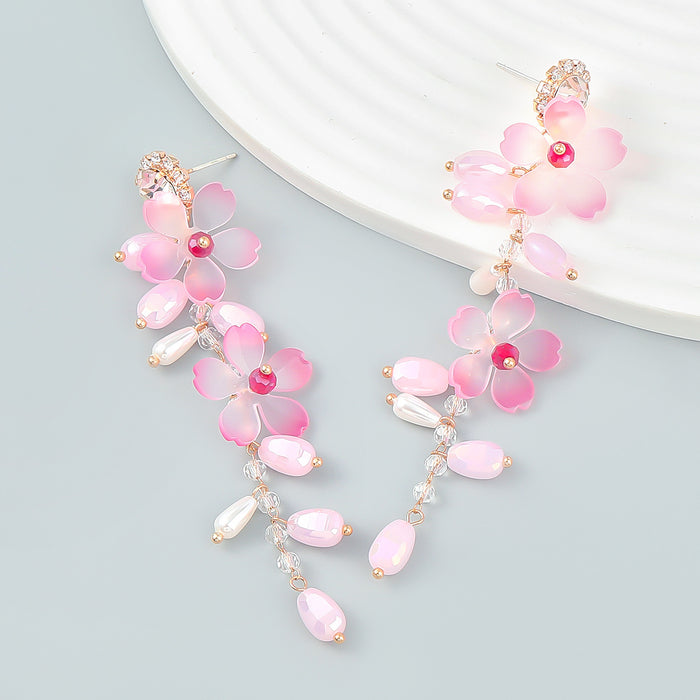 Wholesale Multilayer Resin Floral Imitation Pearl Long Earrings JDC-ES-JL1012