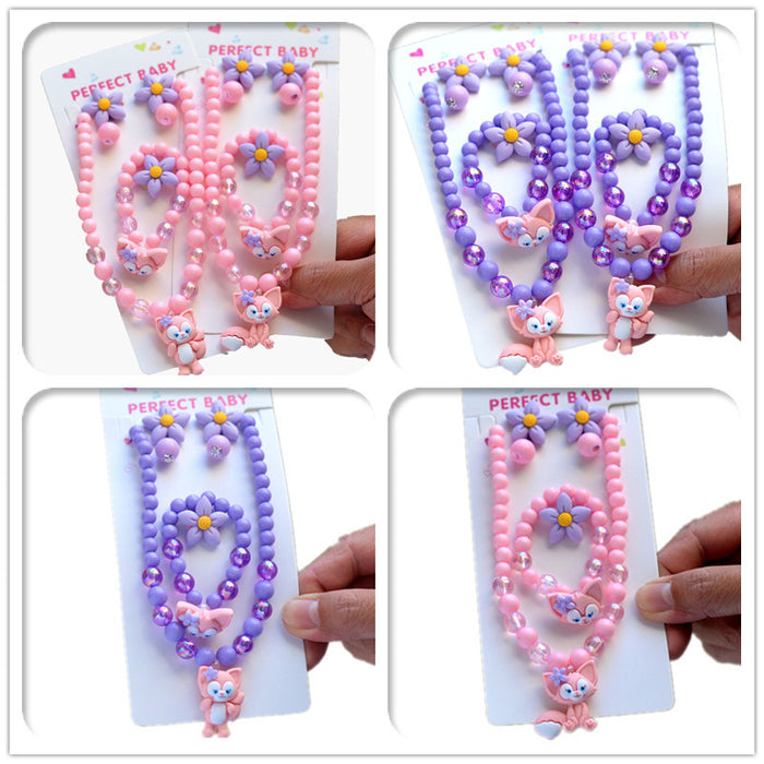Wholesale Kids Necklace Bracelet Ring Ear Clip Girl Jewelry Princess Earring Set JDC-BT-XunO001