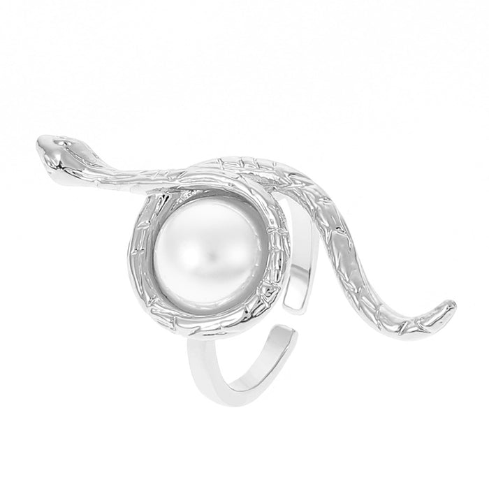 Wholesale Rings Alloy Zircon Snake Wrap Pearl Adjustable JDC-RS-A049