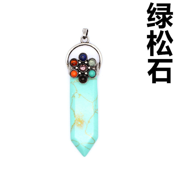 Wholesale Necklace Alloy Seven Colors Chakra Sword Pendant Agate Jewelry  MOQ≥2 JDC-NE-Jinshe003