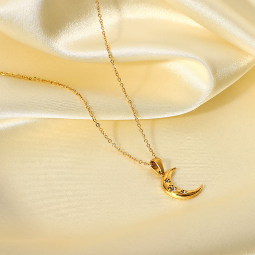 Jewelry WholesaleWholesale stainless steel gold moon necklace JDC-NE-Jif056 Necklaces 集沛 %variant_option1% %variant_option2% %variant_option3%  Factory Price JoyasDeChina Joyas De China