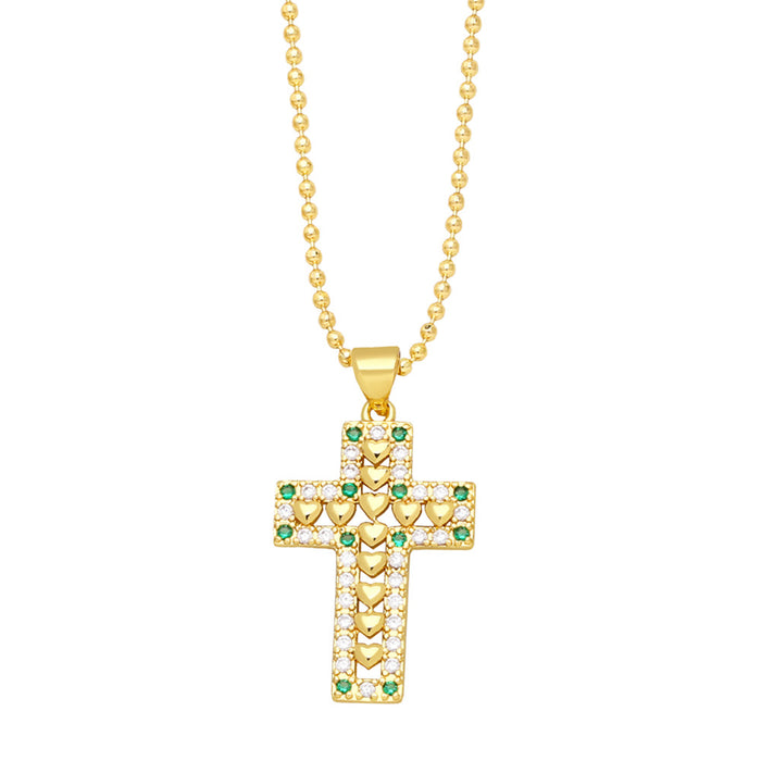 Wholesale Heart Color Diamond Cross Necklace JDC-NE-PREMAS024