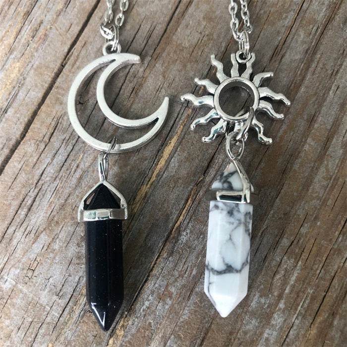 Wholesale Necklaces Alloy Vintage Sun Moon Natural Stone Hexagon Pillar Crystal 2pcs/set JDC-NE-AMing001
