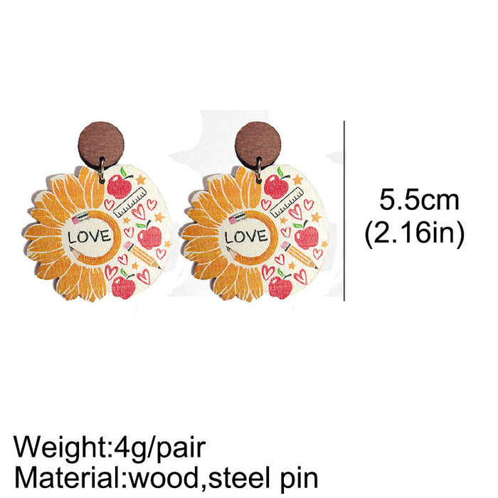 Wholesale Earrings Wooden Pencil Apple Sunflower 2 Pairs JDC-ES-Heyi061