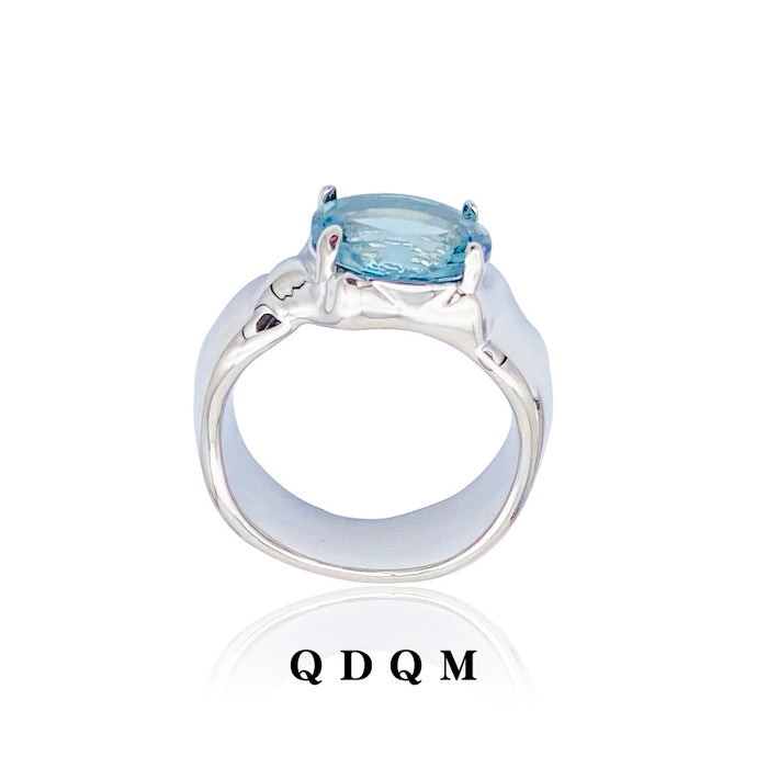 Wholesale Ring Brass Blue Gemstone Ring JDC-RS-QMen002