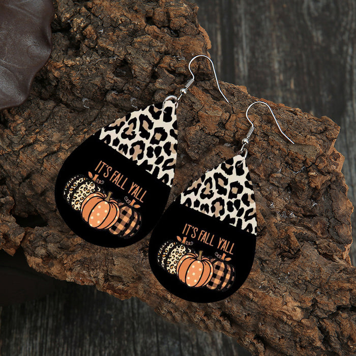 Wholesale Earrings Alloy Contrast Color Leopard Print Bottom Water Drop Leather Earring JDC-ES-MiaoQ004