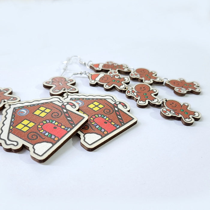 Wholesale Earring Wooden Christmas Candy House JDC-ES-Xuep067