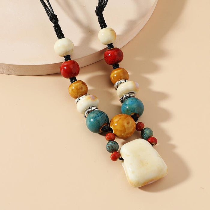 Wholesale Necklaces Porcelain Lacquer Ethnic Wind Vintage Long Sweater Chain JDC-NE-BeiF004