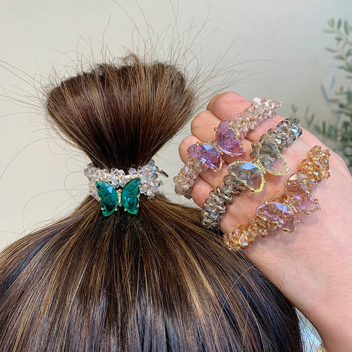 Wholesale Hair Scrunchies Acrylic Crystal Butterfly MOQ≥5 JDC-HS-NanR001