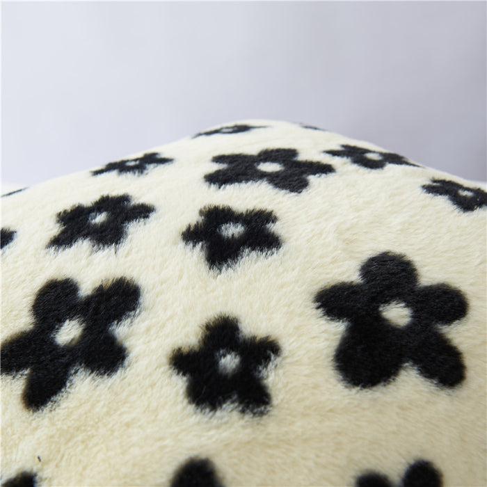 Funda de almohada al por mayor Flor en blanco y negro Overlock de felpa de doble cara JDC-PW-XUAI005