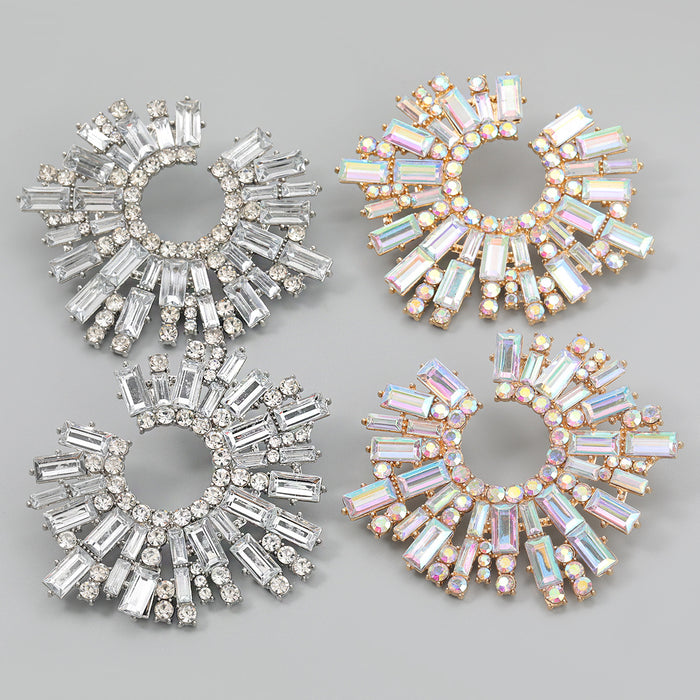 Pendientes de girasol de diamantes de aleación al por mayor aleación y diamantes de imitación JDC-ES-JL1068