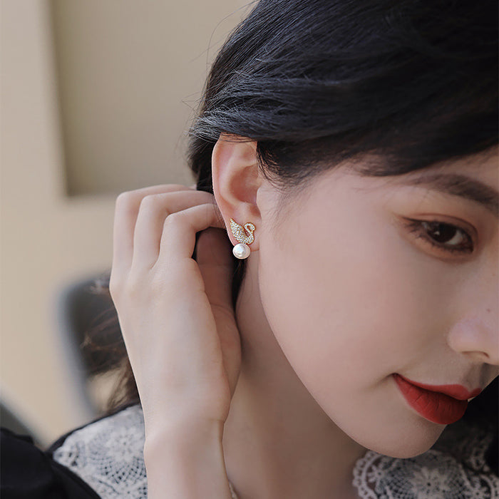 Wholesale Earrings Alloy Swan Pearl MOQ≥2 JDC-ES-hanyi005