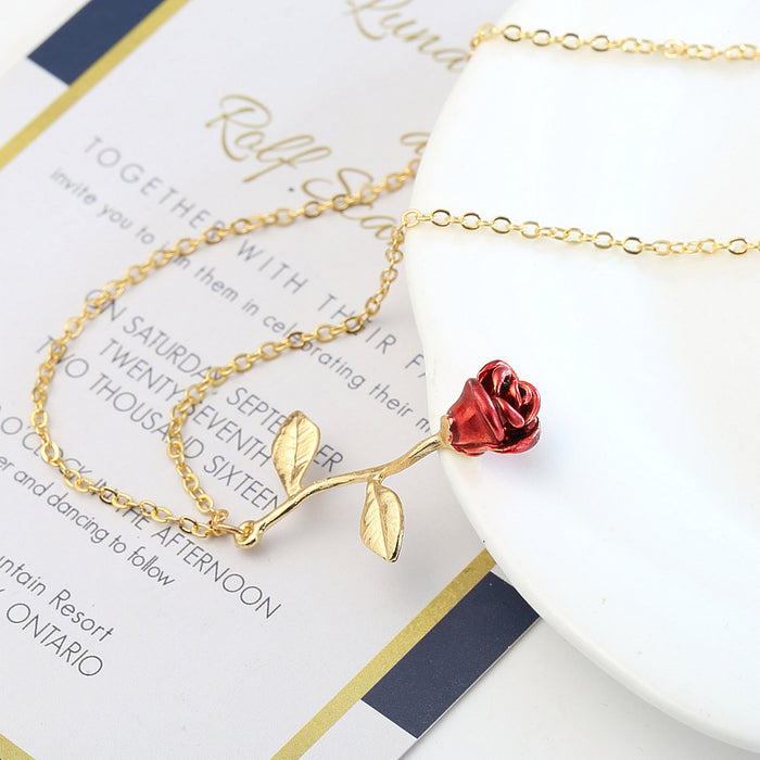 Wholesale Necklace Alloy Enamel Stereo Red Rose Flower JDC-NE-Haobiao002