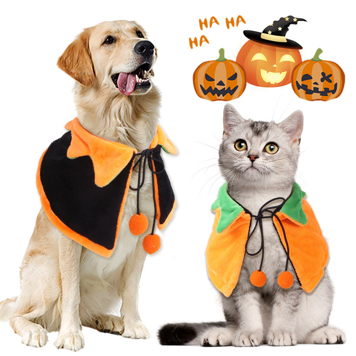 Wholesale Pet Decorations Halloween Pumpkin Double Sided Dog Cape MOQ≥2 JDC-PD-Miaodi010