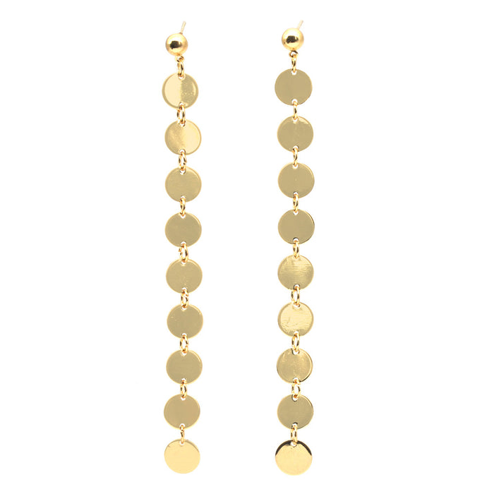 Wholesale Earrings Alloy Gold Small Disc Long Tassels JDC-ES-YouF003