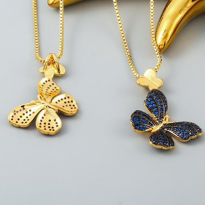 Wholesale Gold Micro Inlaid Zircon Pendant European and American Style Butterfly Necklace JDC-NE-JingY003