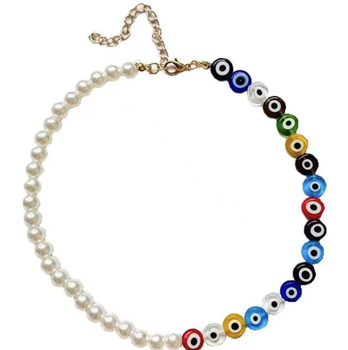 Wholesale Necklace Imitation Pearl Color Devil's Eye Clavicle Chain MOQ≥2 JDC-NE-QingH002