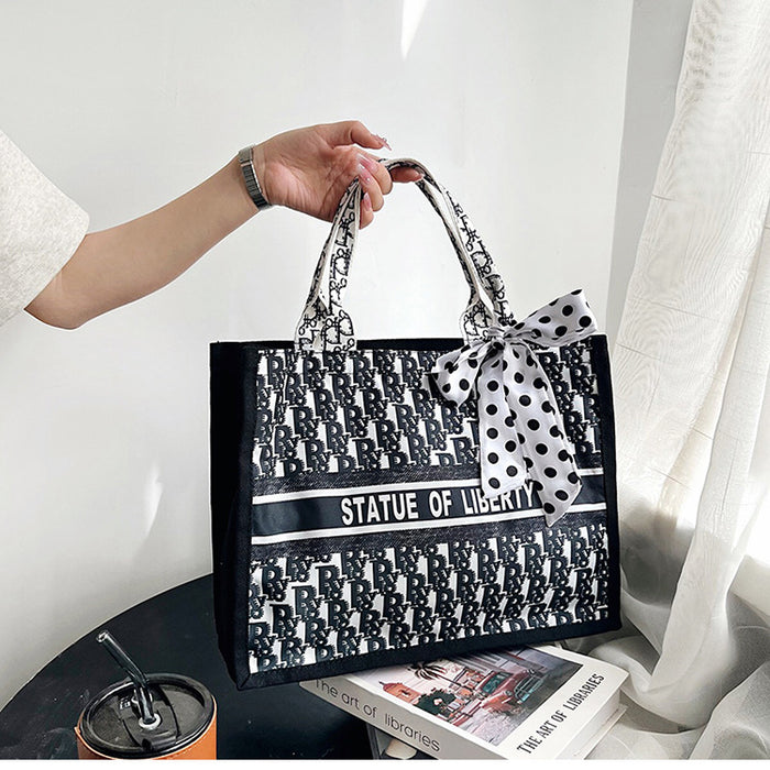 Wholesale Handbags Canvas Printed Painted Tote Bags Silk Scarves Large Capacity JDC-HB-Guanfang004