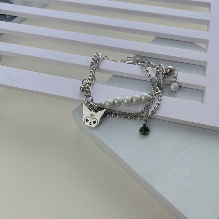 Wholesale Bracelet Double Layered Bracelet Reflective Pearl Stitching Titanium Steel JDC-BT-NaiS002