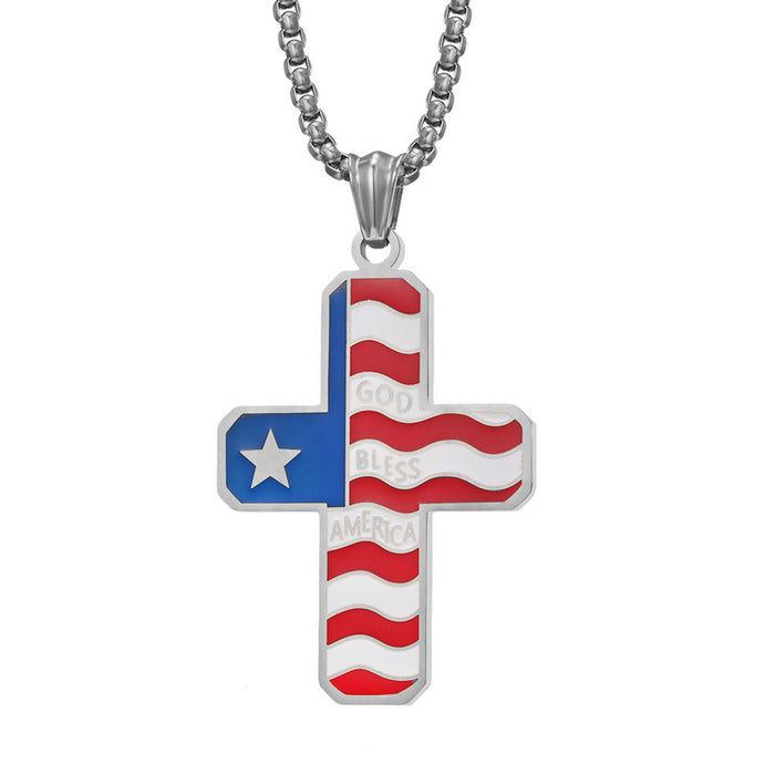 Wholesale alloy US flag necklace men's cross pendant MOQ≥2 JDC-NE-XunO020