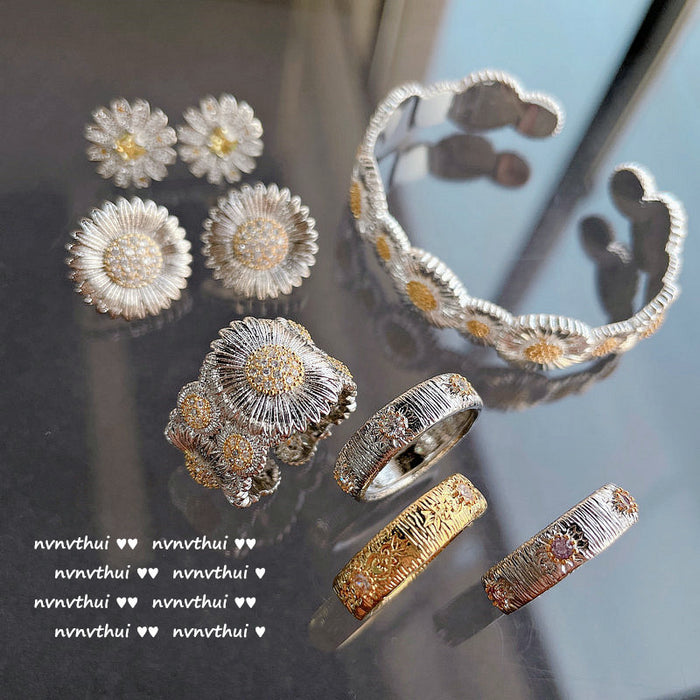 Anillo al por mayor Circón Lace Honeycomb Daisy Flower Gemstone Ring JDC-RS-XIAZ002