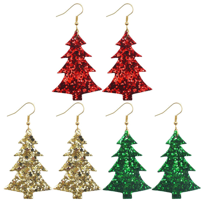 Pendientes al por mayor del árbol de Navidad de cuero Sequinas Glitter Glitter Moq≥2 JDC-ES-Tianpi021