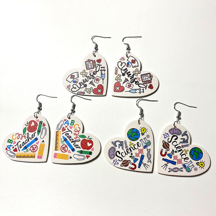 Wholesale Earrings Leather Heart Print Earrings 2 pairs JDC-ES-Qunyi017