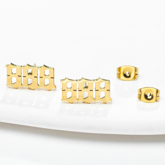 Wholesale Gold Stainless Steel Angel Number Earrings JDC-ES-SS036