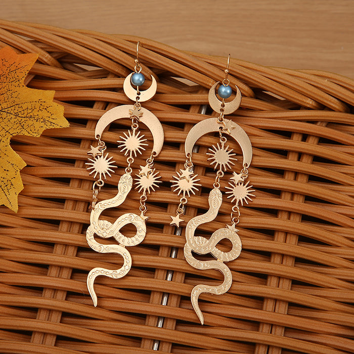 Wholesale Earrings Alloy Bohemian Star Moon Sun Gold Snake Wrap Earrings JDC-ES-Saip064