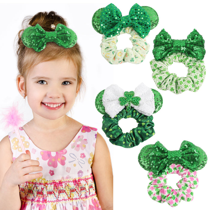 Wholesale cartoon large intestine hair ring bow hair accessories lucky clover （M）MOQ≥2 JDC-HS-Danzuo011