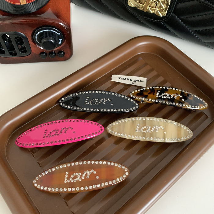 Wholesale Hair Clips Rhinestone Acetate Spring Clip Simple Letter MOQ≥2 JDC-HC-XINY001