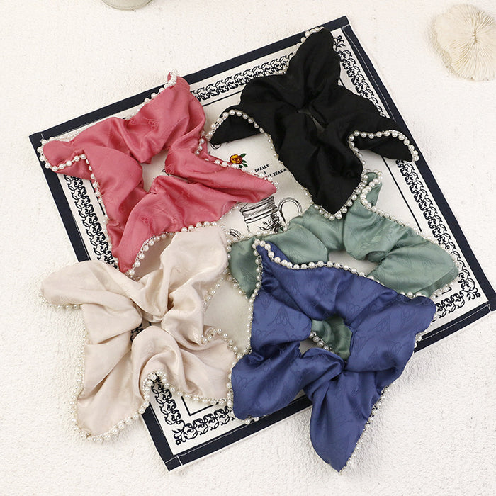 Wholesale Hair Scrunchies Cloth Imitation Pearl Classic Four Pointed Star MOQ≥3 JDC-HS-HMXS005