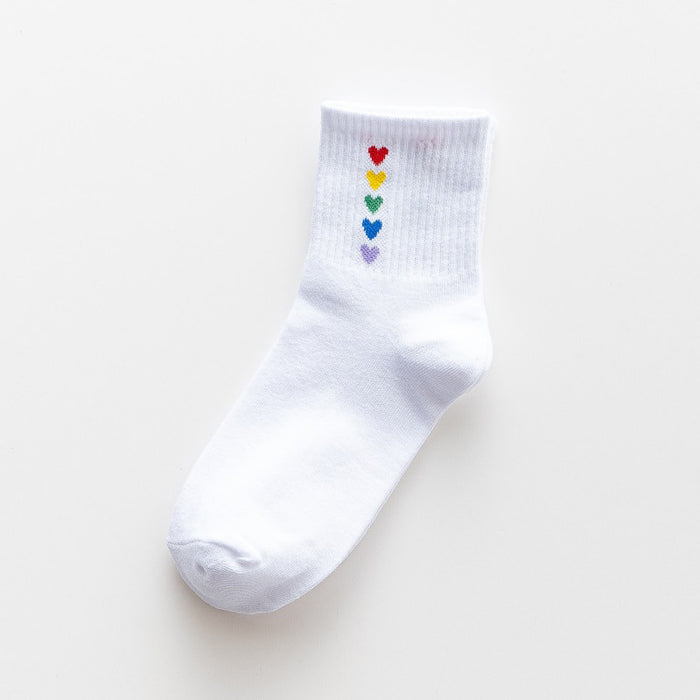Wholesale Socks Polyester Plain White Rainbow Pattern Mid Tube Socks JDC-SK-DRan003