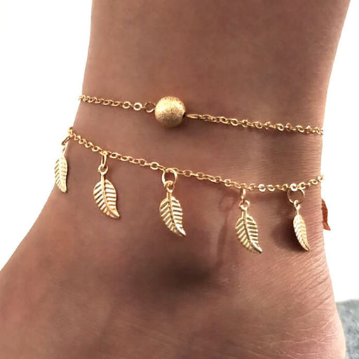 Jewelry WholesaleWholesale beach style leaf anklet double layer tassel small leaf anklet MOQ≥2 JDC-AS-RuiP004 Anklets 瑞普 %variant_option1% %variant_option2% %variant_option3%  Factory Price JoyasDeChina Joyas De China