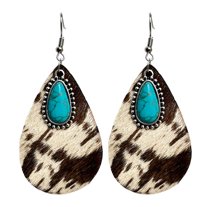 Wholesale western animal pattern cowhide earrings drop metal JDC-ES-heyi008