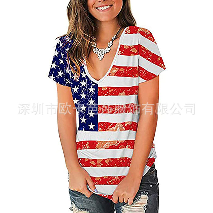 Wholesale 4th of July Independence Day Cotton Short Sleeve Women JDC-TS-OKBS001