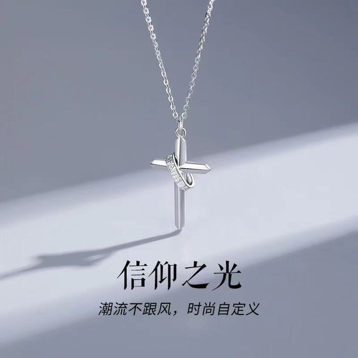 Collares al por mayor Collar de cross de bronce blanco Luz de la fe JDC-Ne-Hongs002