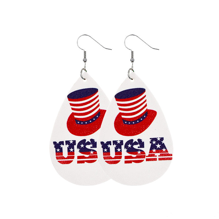Wholesale 4th of July Independence Day Leather Earrings Flag Double Sided Printed Leather JDC-ES-Chengy021