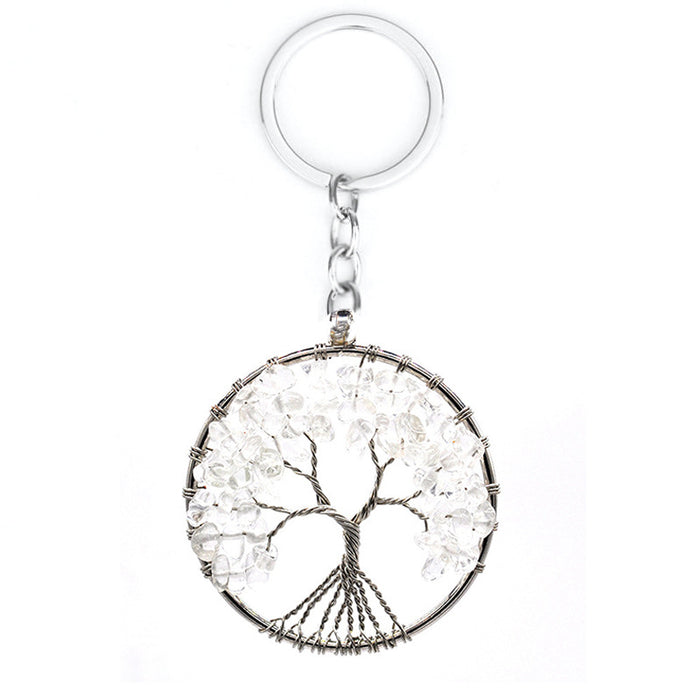 Wholesale 7 Color Stone Natural Crystal Gravel Tree of Life Keychain JDC-KC-Xinyue001