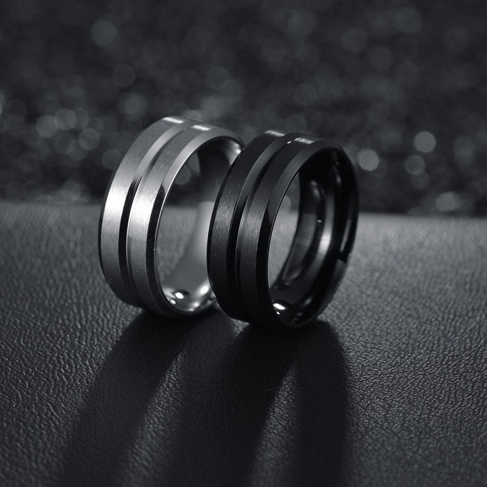 Wholesale Rings Titanium Steel Men Groove Matte MOQ≥2 JDC-RS-ShouM015