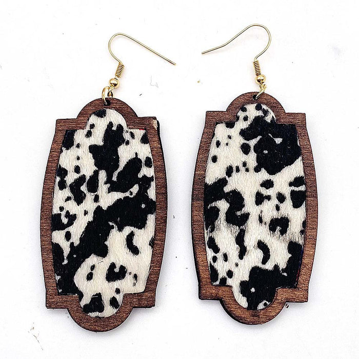 Wholesale Earrings Wooden Boho Cow Pattern Water Drops JDC-ES-Chengy030