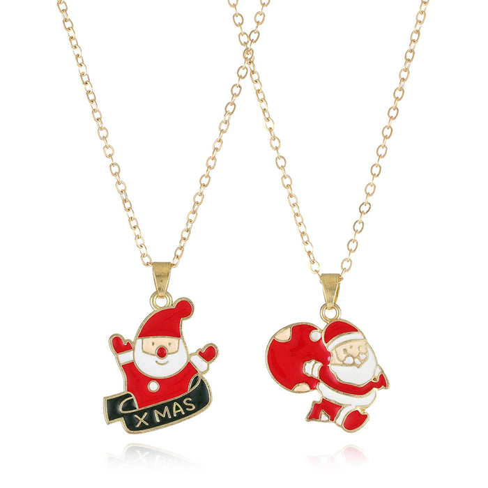 Wholesale Necklace Alloy Enamel Christmas Cartoon Friends Couple Set MOQ≥2 JDC-NE-YuanQ001