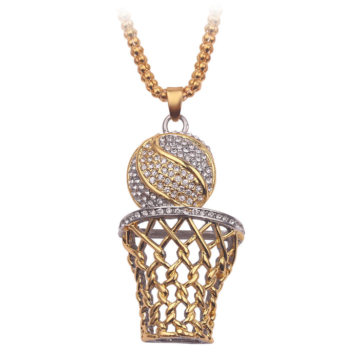 Wholesale Necklaces Alloy Pendant Diamond Basketball Hoop  Exquisite Cutout MOQ≥5 JDC-NE-YBY002