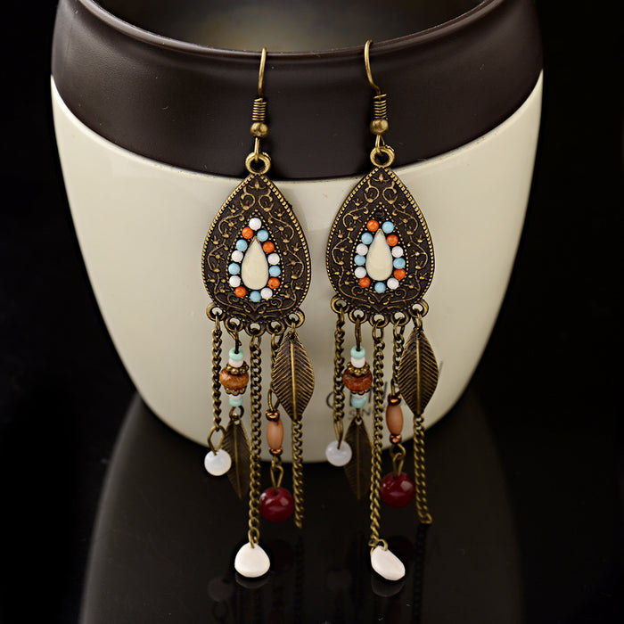Wholesale earrings alloy boho style tassel dripping oil MOQ≥2 JDC-ES-DuoW004