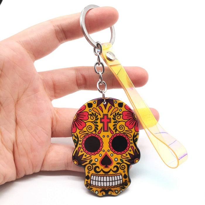 Wholesale Keychains Acrylic Skull Head Halloween Mexican Festival JDC-KC-LYan005