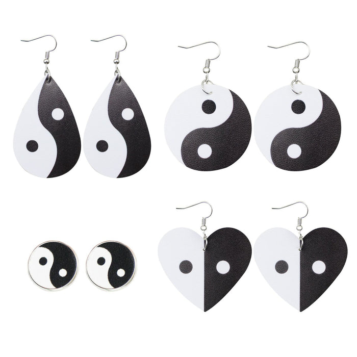Wholesale Tai Chi Bagua Pattern Leather Earrings Water Drop Love Round Stud Earrings MOQ≥2 JDC-ES-Tianpi012