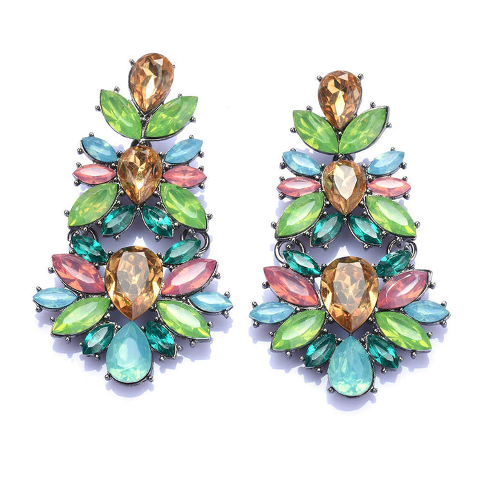 Wholesale multi-layer alloy diamond acrylic diamond floral earrings JDC-ES-QLan015