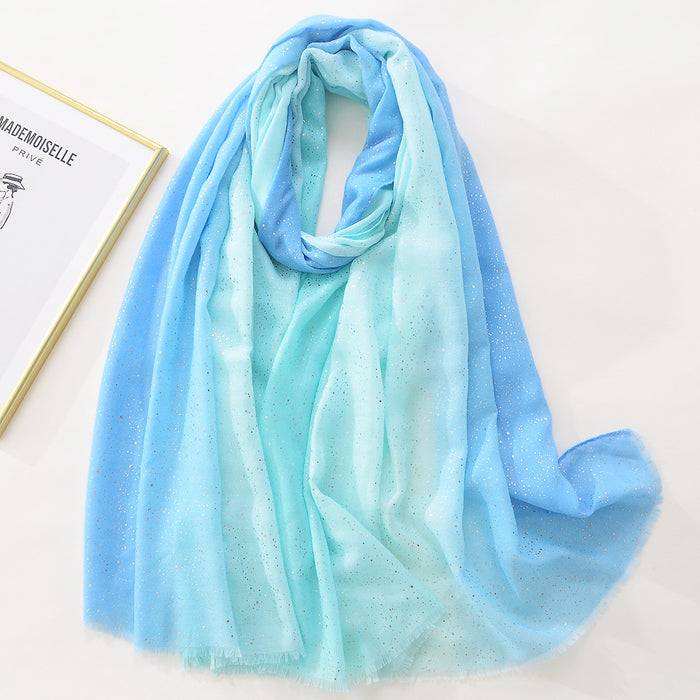 Wholesale Silk Scarf Polyester Fiber Solid Color Gradient Hot Stamping Shawl JDC-SS-Mifan003
