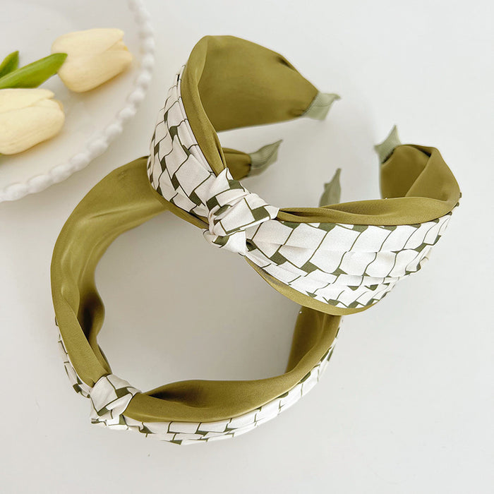 Wholesale fabric matcha green plaid headband MOQ≥2 JDC-HD-MIs011