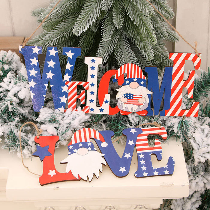 Wholesale 4th of July Independence Day Decoration Wooden Letter Door Hanging Creative Pendant JDC-DC-YHuan001